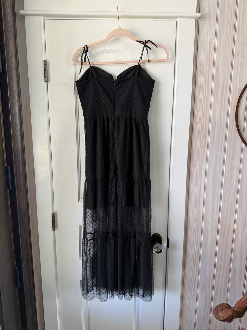 Lulu's Black Sheer Dot Maxi Dress with Tie Straps - Picture 6 of 6